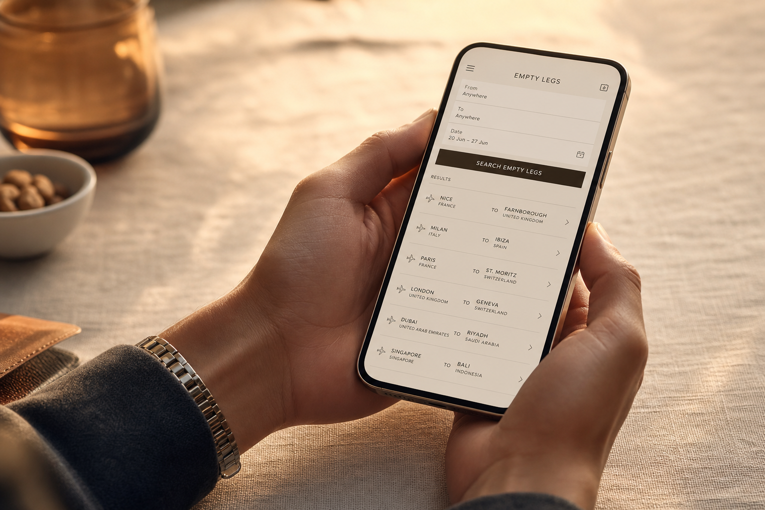 Best empty leg flights website: searching live empty leg flights on a phone