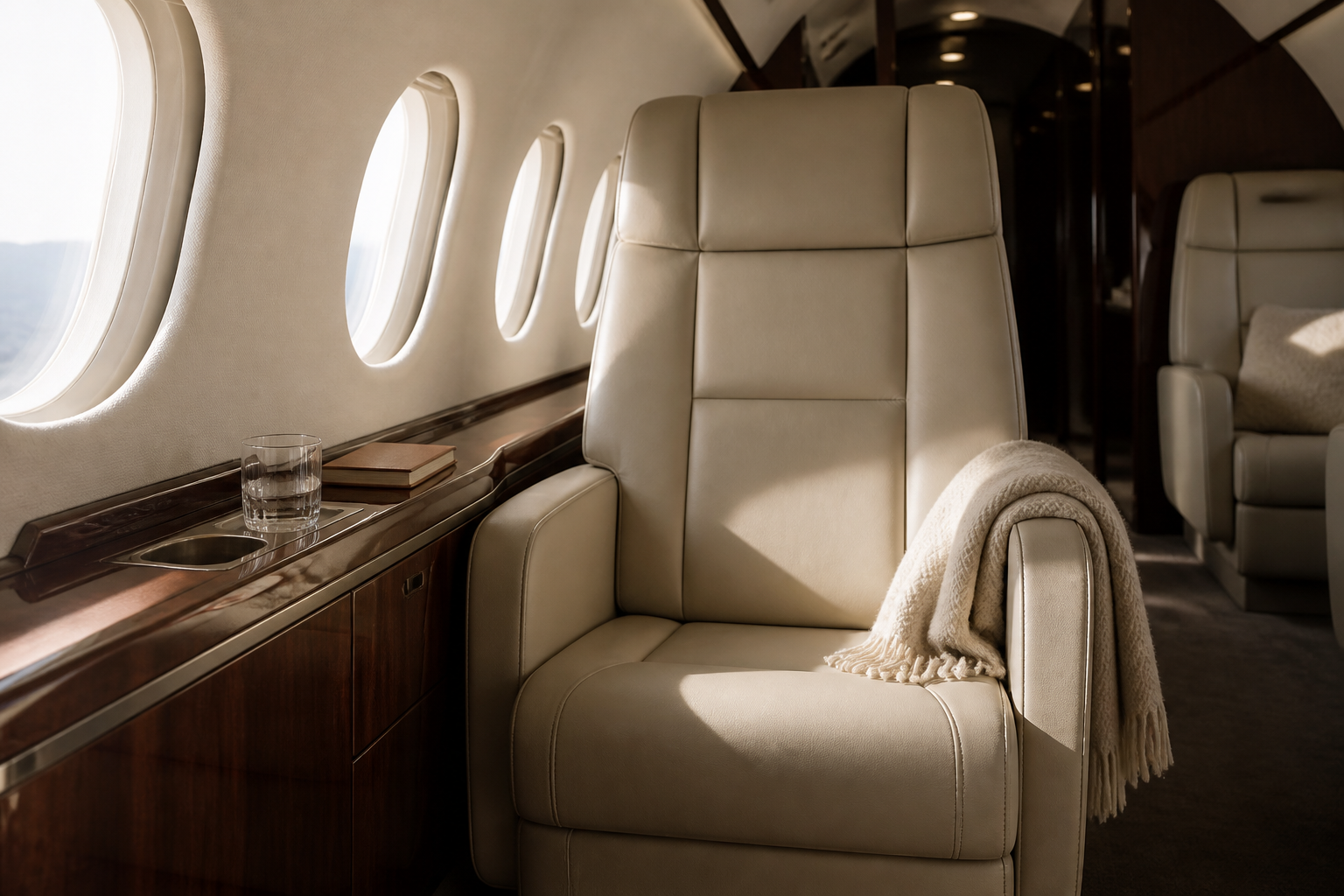 Empty leg vs full charter cabin: cream leather private jet seats — the same aircraft, a different diary